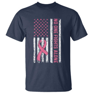 Nobody Fights Alone Pink Ribbon Flag T Shirt Breast Cancer Awareness Support TS02 Navy Print Your Wear