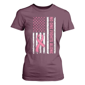 Nobody Fights Alone Pink Ribbon Flag T Shirt For Women Breast Cancer Awareness Support TS02 Maroon Print Your Wear