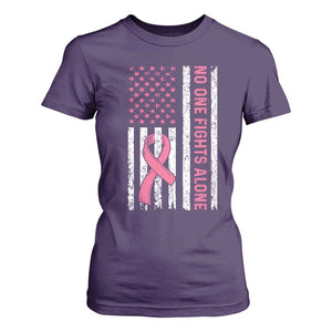 Nobody Fights Alone Pink Ribbon Flag T Shirt For Women Breast Cancer Awareness Support TS02 Purple Print Your Wear