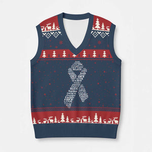 Inspirational Breast Cancer Awareness V-Neck Knit Sweater Vest Pink Ribbon Support TS02 Navy Red Print Your Wear