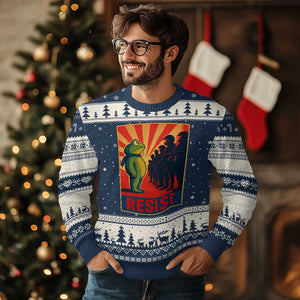 Frog Resist Ugly Christmas Sweater Free Portland Oregon Poster Graphic Freedom Fighters TS02 Navy Beige Print Your Wear