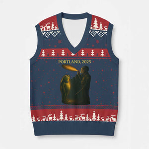 Resist Frog Political Poste V-Neck Knit Sweater Vest Free Portland Vintage Protest Graphic TS02 Navy Red Print Your Wear