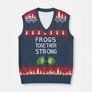 Frogs Together Strong V-Neck Knit Sweater Vest Free Portland Oregon Unity Meme TS02 Navy Red Print Your Wear