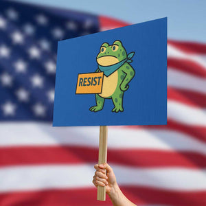 Retro Frog Resist Protest Sign Free Portland Oregon Funny Cartoon Graphic TS02 Horizontal 18" x 24" Blue Print Your Wear