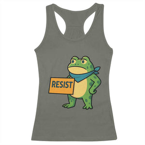 Retro Frog Resist Racerback Tank Top Free Portland Oregon Funny Cartoon Graphic TS02 Military Green Print Your Wear
