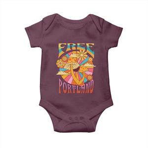 Retro Free Portland Patriotic Baby Onesie Oregon Freedom Trippy 70s Mushroom Graphic TS02 Maroon Print Your Wear