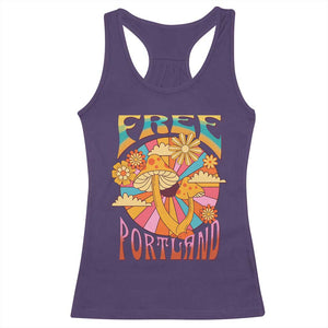 Retro Free Portland Patriotic Racerback Tank Top Oregon Freedom Trippy 70s Mushroom Graphic TS02 Purple Print Your Wear