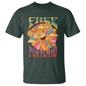 Retro Free Portland Patriotic T Shirt Oregon Freedom Trippy 70s Mushroom Graphic TS02 Dark Forest Green Print Your Wear
