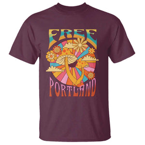 Retro Free Portland Patriotic T Shirt Oregon Freedom Trippy 70s Mushroom Graphic TS02 Maroon Print Your Wear