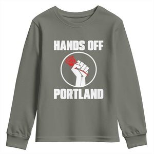 Hands Off Portland Youth Sweatshirt Rose Fist Oregon Freedom Fighter TS02 Military Green Print Your Wear