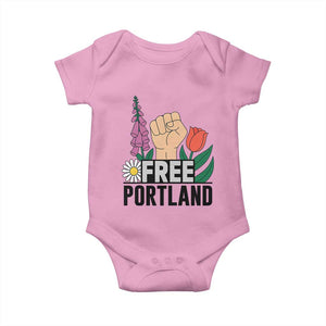 Free Portland Raised Fist Baby Onesie Patriotic Oregon Freedom Floral Justice TS02 Light Pink Print Your Wear