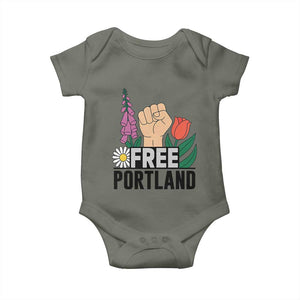 Free Portland Raised Fist Baby Onesie Patriotic Oregon Freedom Floral Justice TS02 Military Green Print Your Wear