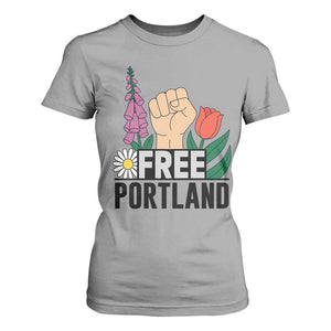 Free Portland Raised Fist T Shirt For Women Patriotic Oregon Freedom Floral Justice TS02 Sport Gray Print Your Wear