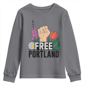 Free Portland Raised Fist Youth Sweatshirt Patriotic Oregon Freedom Floral Justice TS02 Charcoal Print Your Wear
