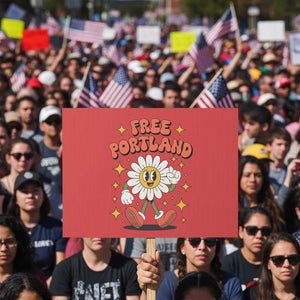 Retro Daisy Free Portland Protest Sign Oregon Freedom Fighter Flower Groovy Graphic TS02 Horizontal 18" x 24" Red Print Your Wear