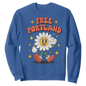 Retro Daisy Free Portland Sweatshirt Oregon Freedom Fighter Flower Groovy Graphic TS02 Royal Blue Print Your Wear