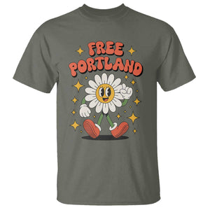 Retro Daisy Free Portland T Shirt Oregon Freedom Fighter Flower Groovy Graphic TS02 Military Green Print Your Wear