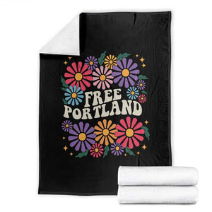 Retro Groovy Free Portland Throw Blanket Oregon Freedom Fighter Peaceful Hippie 70s Style TS02 Black Print Your Wear