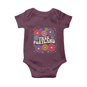 Retro Groovy Free Portland Baby Onesie Oregon Freedom Fighter Peaceful Hippie 70s Style TS02 Maroon Print Your Wear