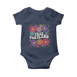 Retro Groovy Free Portland Baby Onesie Oregon Freedom Fighter Peaceful Hippie 70s Style TS02 Navy Print Your Wear