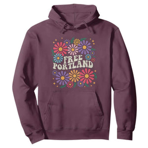 Retro Groovy Free Portland Hoodie Oregon Freedom Fighter Peaceful Hippie 70s Style TS02 Maroon Print Your Wear