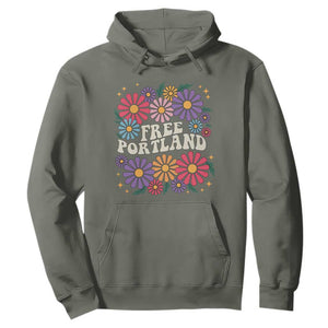 Retro Groovy Free Portland Hoodie Oregon Freedom Fighter Peaceful Hippie 70s Style TS02 Military Green Print Your Wear