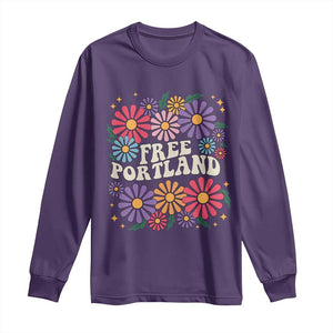 Retro Groovy Free Portland Long Sleeve Shirt Oregon Freedom Fighter Peaceful Hippie 70s Style TS02 Purple Print Your Wear