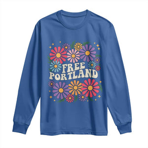 Retro Groovy Free Portland Long Sleeve Shirt Oregon Freedom Fighter Peaceful Hippie 70s Style TS02 Royal Blue Print Your Wear