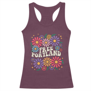 Retro Groovy Free Portland Racerback Tank Top Oregon Freedom Fighter Peaceful Hippie 70s Style TS02 Maroon Print Your Wear