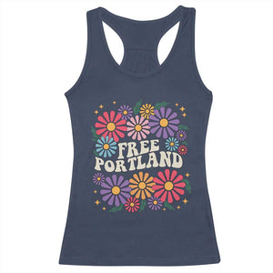 Retro Groovy Free Portland Racerback Tank Top Oregon Freedom Fighter Peaceful Hippie 70s Style TS02 Navy Print Your Wear