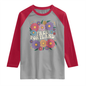 Retro Groovy Free Portland Raglan Shirt Oregon Freedom Fighter Peaceful Hippie 70s Style TS02 Sport Gray Red Print Your Wear