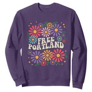 Retro Groovy Free Portland Sweatshirt Oregon Freedom Fighter Peaceful Hippie 70s Style TS02 Purple Print Your Wear