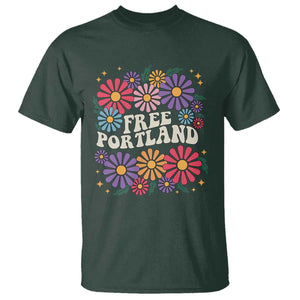 Retro Groovy Free Portland T Shirt Oregon Freedom Fighter Peaceful Hippie 70s Style TS02 Dark Forest Green Print Your Wear