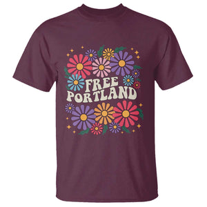 Retro Groovy Free Portland T Shirt Oregon Freedom Fighter Peaceful Hippie 70s Style TS02 Maroon Print Your Wear