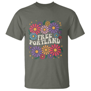 Retro Groovy Free Portland T Shirt Oregon Freedom Fighter Peaceful Hippie 70s Style TS02 Military Green Print Your Wear