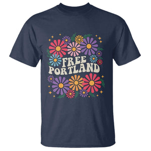 Retro Groovy Free Portland T Shirt Oregon Freedom Fighter Peaceful Hippie 70s Style TS02 Navy Print Your Wear