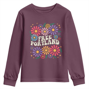Retro Groovy Free Portland Youth Sweatshirt Oregon Freedom Fighter Peaceful Hippie 70s Style TS02 Maroon Print Your Wear