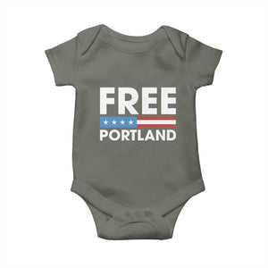 Free Portland Patriotic Baby Onesie Bold Political Statement American Flag TS02 Military Green Print Your Wear