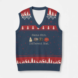 Same Shit Different Hat V-Neck Knit Sweater Vest TS02 Navy Red Print Your Wear