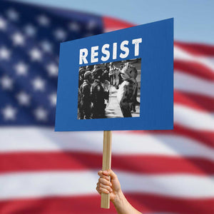 Portland Resist Frog Protest Sign Oregon Iconic Frogs Photo Protest Moment TS02 Horizontal 18" x 24" Blue Print Your Wear