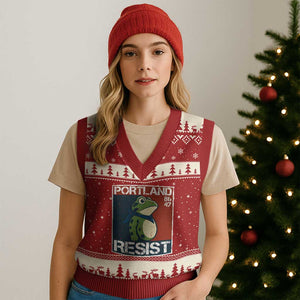 Portland Resist Retro Frog 8647 V-Neck Knit Sweater Vest Political Satire Protest Poster Graphic TS02 Red Beige Print Your Wear