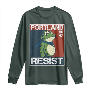 Portland Resist Retro Frog 8647 Long Sleeve Shirt Political Satire Protest Poster Graphic TS02 Dark Forest Green Print Your Wear