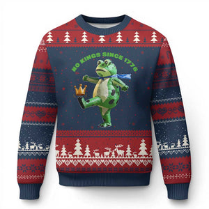 No Kings Since 1776 Frog Ugly Christmas Sweater Funny Inflatable Frog Meme Protest Portland TS02 Navy Red Print Your Wear
