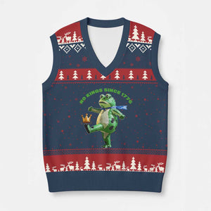 No Kings Since 1776 Frog V-Neck Knit Sweater Vest Funny Inflatable Frog Meme Protest Portland TS02 Navy Red Print Your Wear