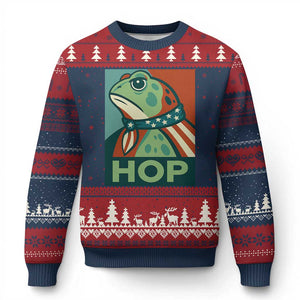 Hop Patriotic Frog Ugly Christmas Sweater Resist Protest Poster Graphic TS02 Navy Red Print Your Wear
