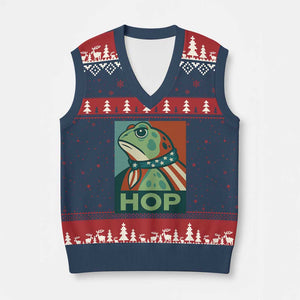 Hop Patriotic Frog V-Neck Knit Sweater Vest Resist Protest Poster Graphic TS02 Navy Red Print Your Wear
