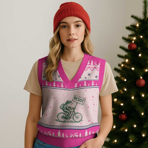 Cycling Protest Frog V-Neck Knit Sweater Vest Resist Free Portland Retro Graphic TS02 Hot Pink Print Your Wear