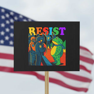 Rainbow Street Protest Frog Protest Sign Resist LGBTQ+ Solidarity TS02 Horizontal 18" x 24" Black Print Your Wear