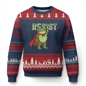 Resist Super Frog Ugly Christmas Sweater Free Portland Political Satire Retro Graphic TS02 Navy Red Print Your Wear