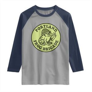 Portland Frog Brigade Raglan Shirt Peace Frog Protest Badge TS02 Sport Gray Navy Print Your Wear